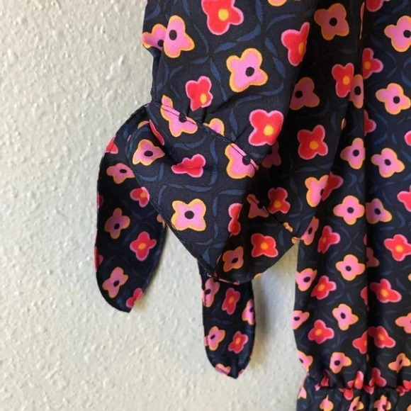 Trina Turk Dress Pink Floral Tie- Sleeve Button Front Blouson Dress Size 2 NWT - Picture 7 of 12